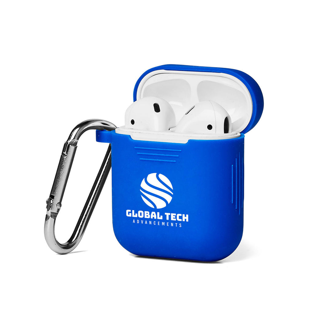 Primeline Blue Silicone Earbud Case with Carabiner