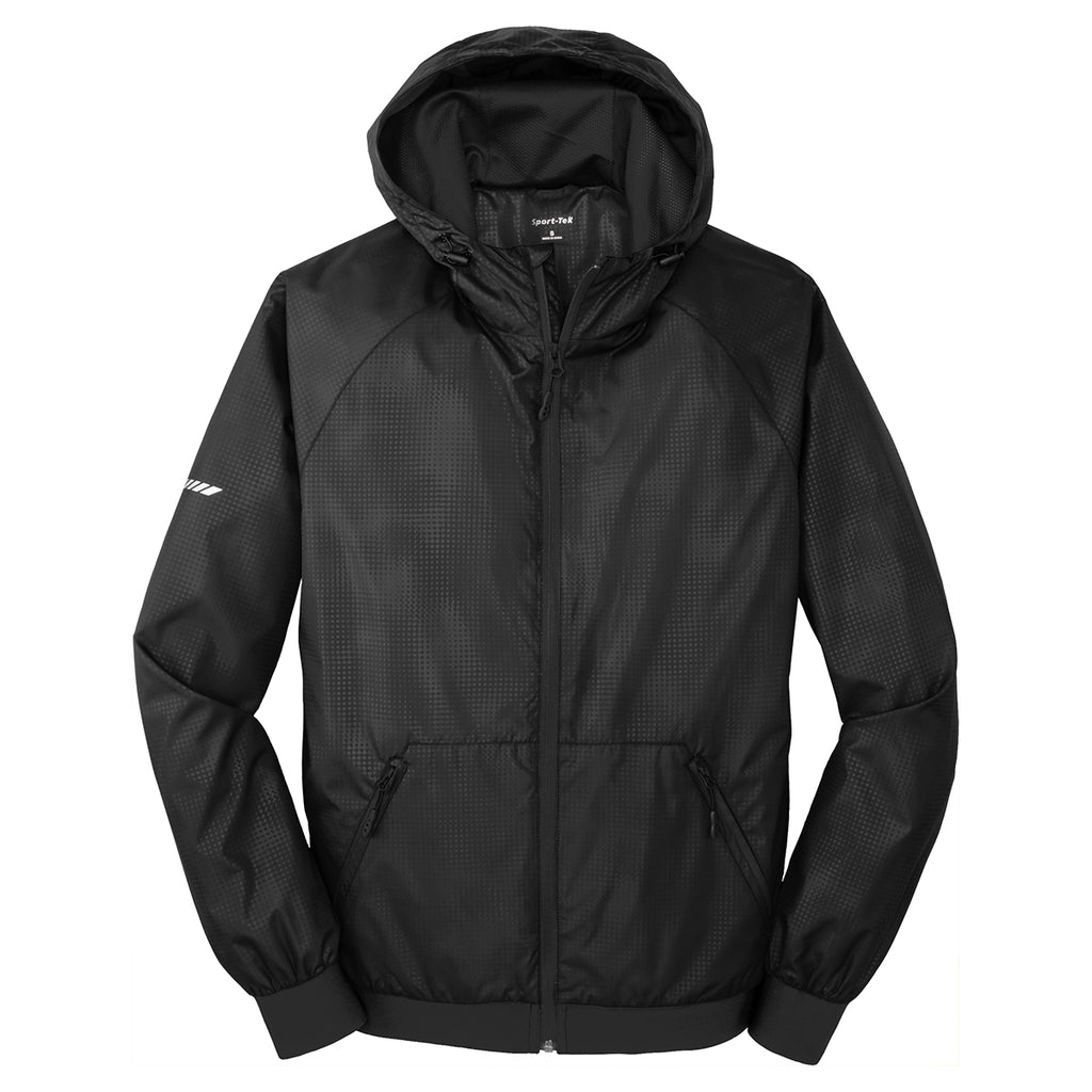 Sport-Tek Men's Black/Black Embossed Hooded Wind Jacket