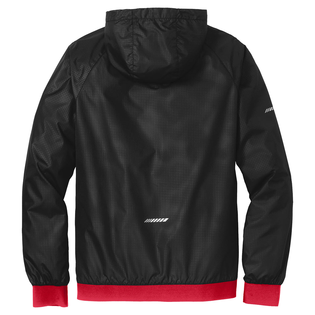 Sport-Tek Men's Black/True Red Embossed Hooded Wind Jacket