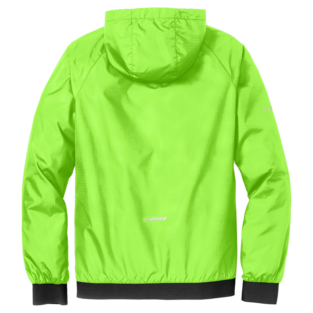 Sport-Tek Men's Lime Shock/Black Embossed Hooded Wind Jacket