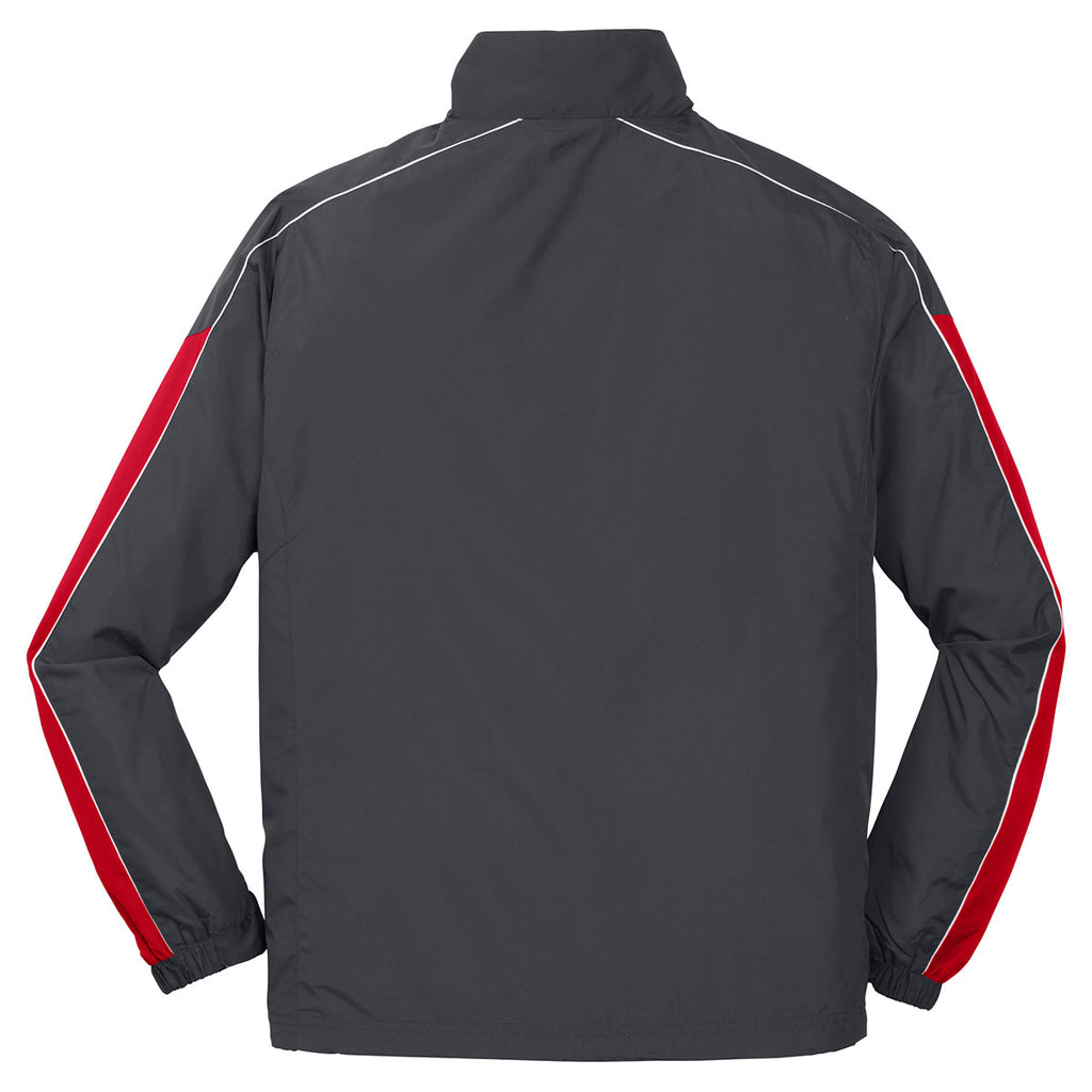 Sport-Tek Men's Graphite Grey/True Red/White Piped Colorblock Wind Jacket