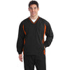 Sport-Tek Men's Black/ Deep Orange Tipped V-Neck Raglan Wind Shirt