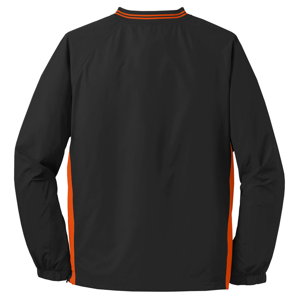 Sport-Tek Men's Black/ Deep Orange Tipped V-Neck Raglan Wind Shirt