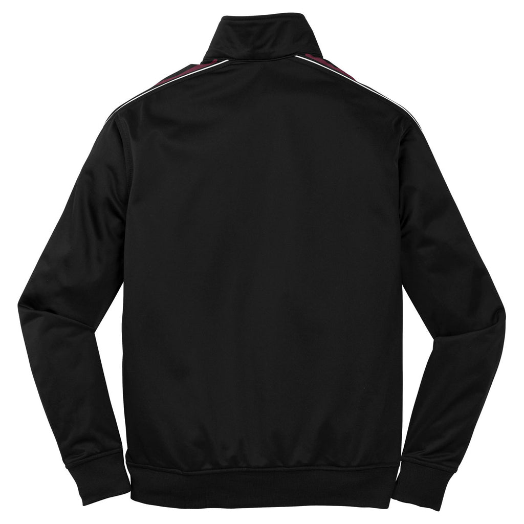 Sport-Tek Men's Black/Maroon Dot Sublimation Tricot Track Jacket