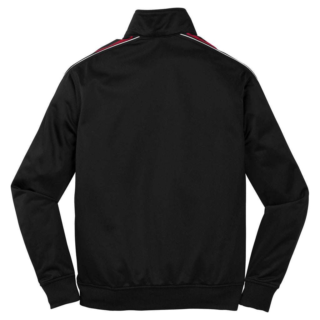 Sport-Tek Men's Black/True Red Dot Sublimation Tricot Track Jacket
