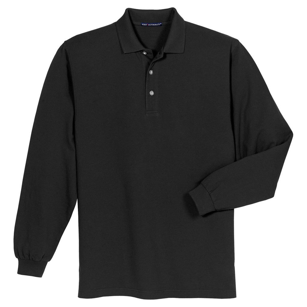 Port Authority Men's Black Long Sleeve Pique Knit Polo