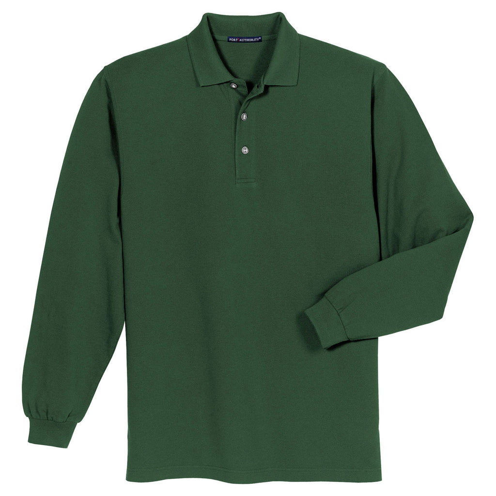 Port Authority Men's Dark Green Long Sleeve Pique Knit Polo