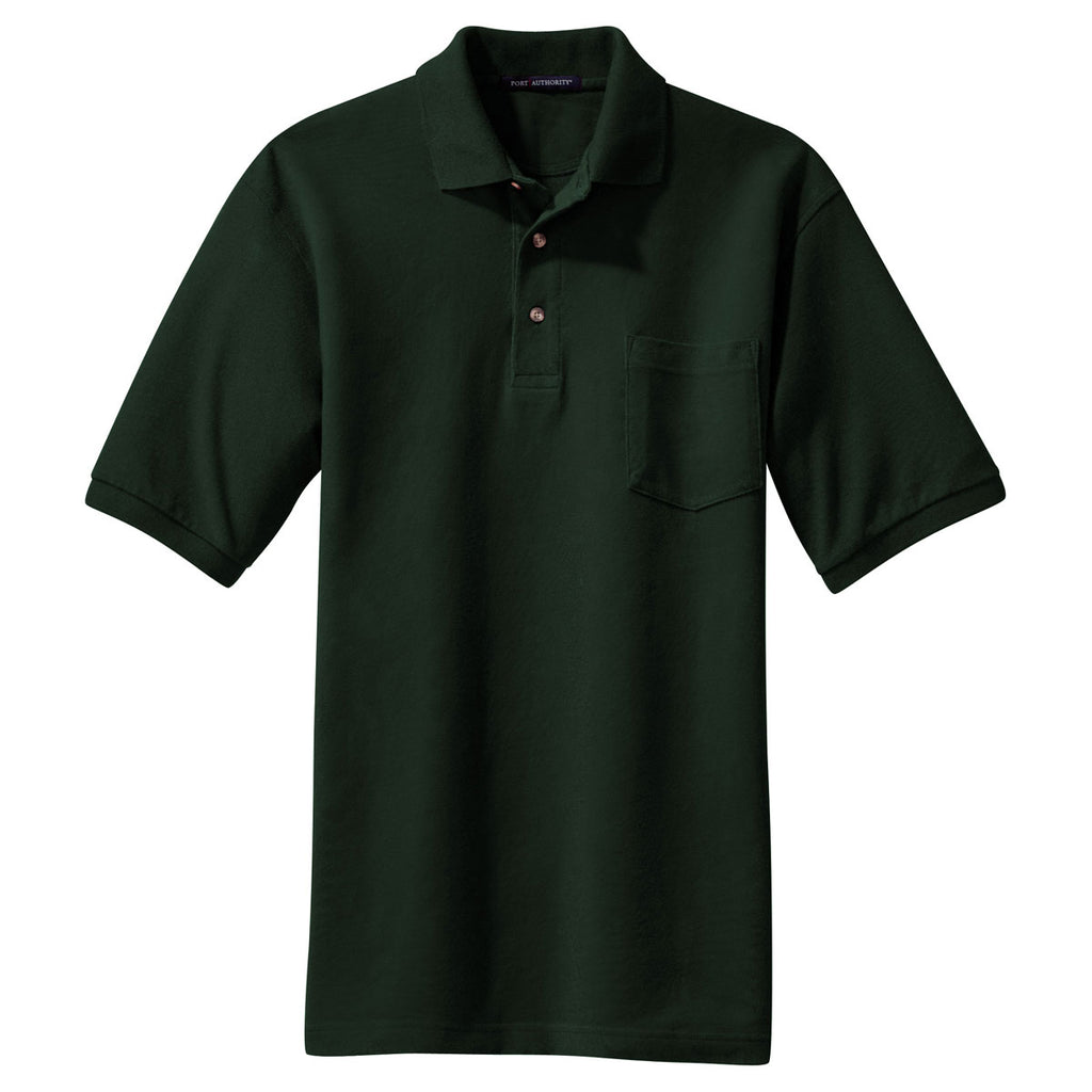Port Authority Men's Dark Green Pique Knit Polo with Pocket
