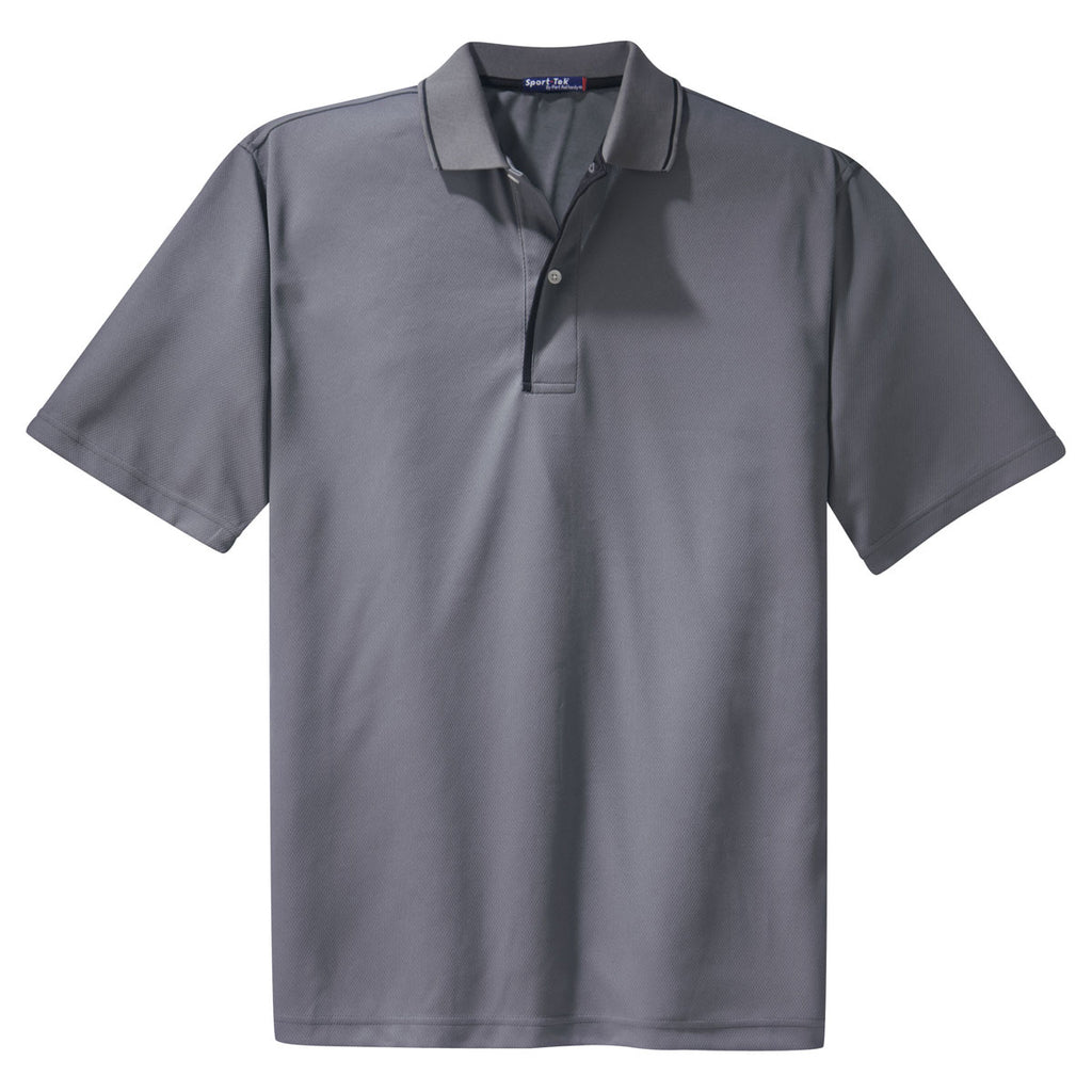 Sport-Tek Men's Steel/Black Dri-Mesh Polo with Tipped Collar and Piping