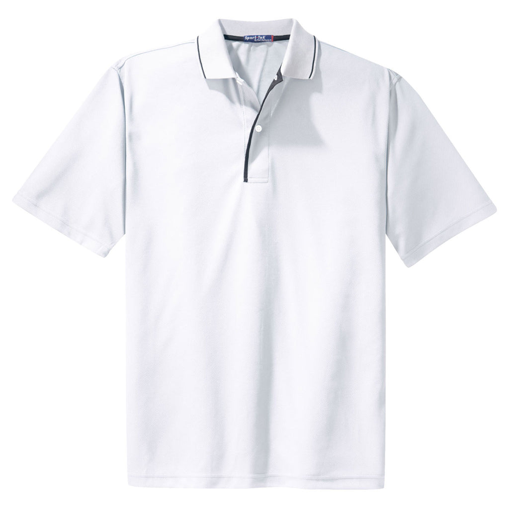 Sport-Tek Men's White/Black Dri-Mesh Polo with Tipped Collar and Piping