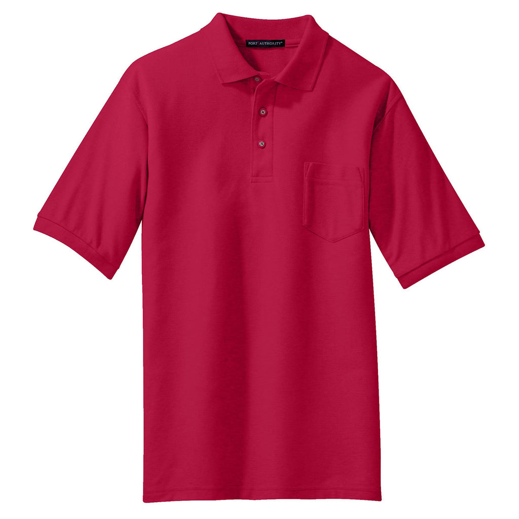 Port Authority Men's Red Silk Touch Polo with Pocket
