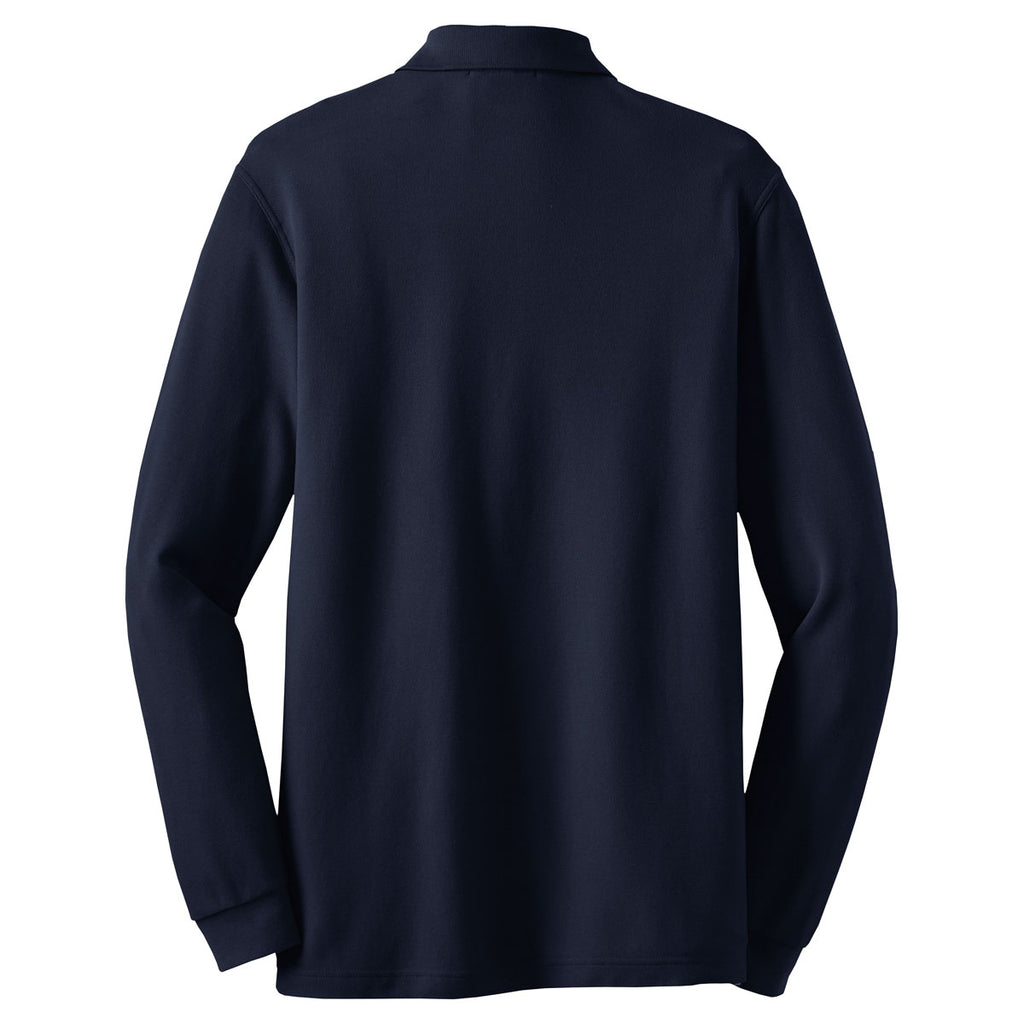 Port Authority Men's Navy Long Sleeve EZCotton Pique Polo