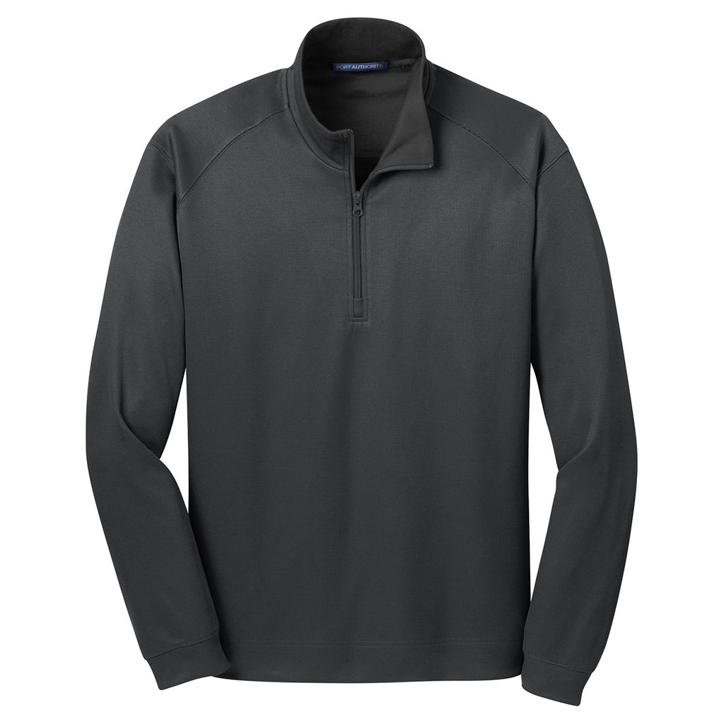 Port Authority Men's Iron Grey/Black Vertical Texture 1/4-Zip Pullover