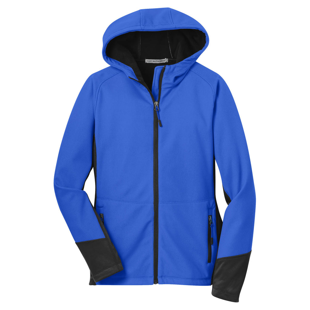 Port Authority Women's Snorkel Blue/Black Vertical Hooded Soft Shell Jacket