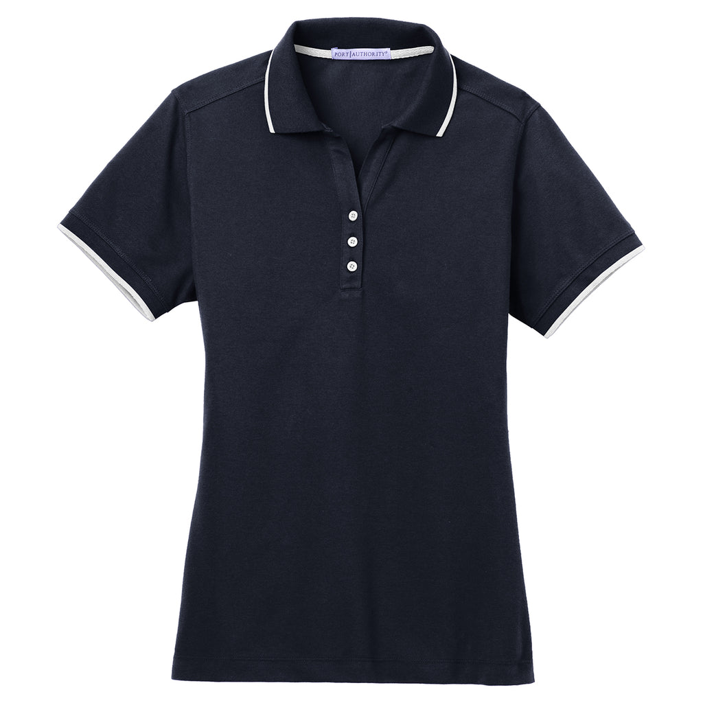 Port Authority Women's Classic Navy/White Rapid Dry Tipped Polo