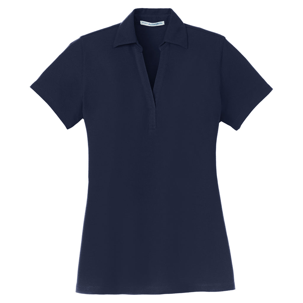 Port Authority Women's Navy Silk Touch Y-Neck Polo