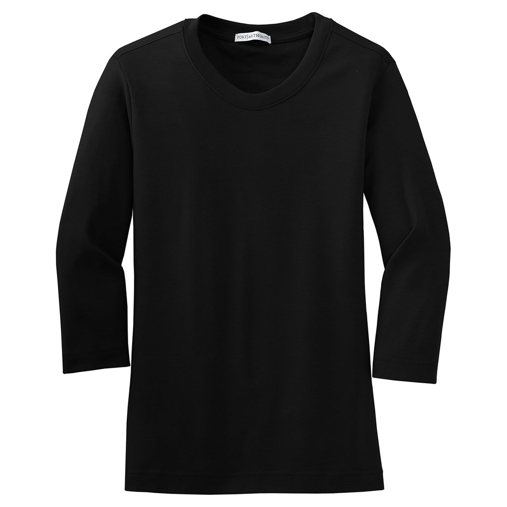 Port Authority Women's Black Modern Stretch Cotton 3/4-Sleeve Scoop Neck Shirt