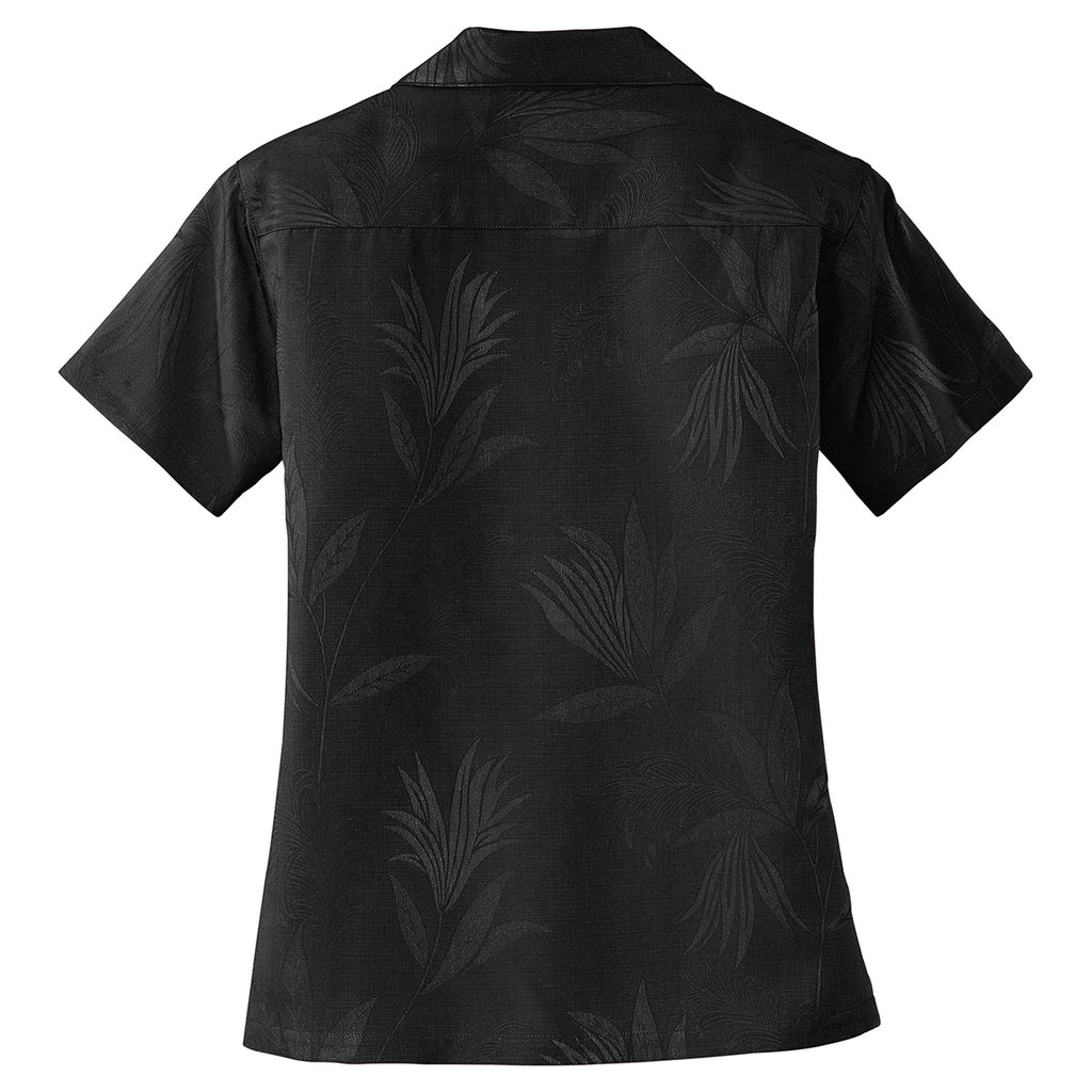 Port Authority Women's Black Patterned Easy Care Camp Shirt