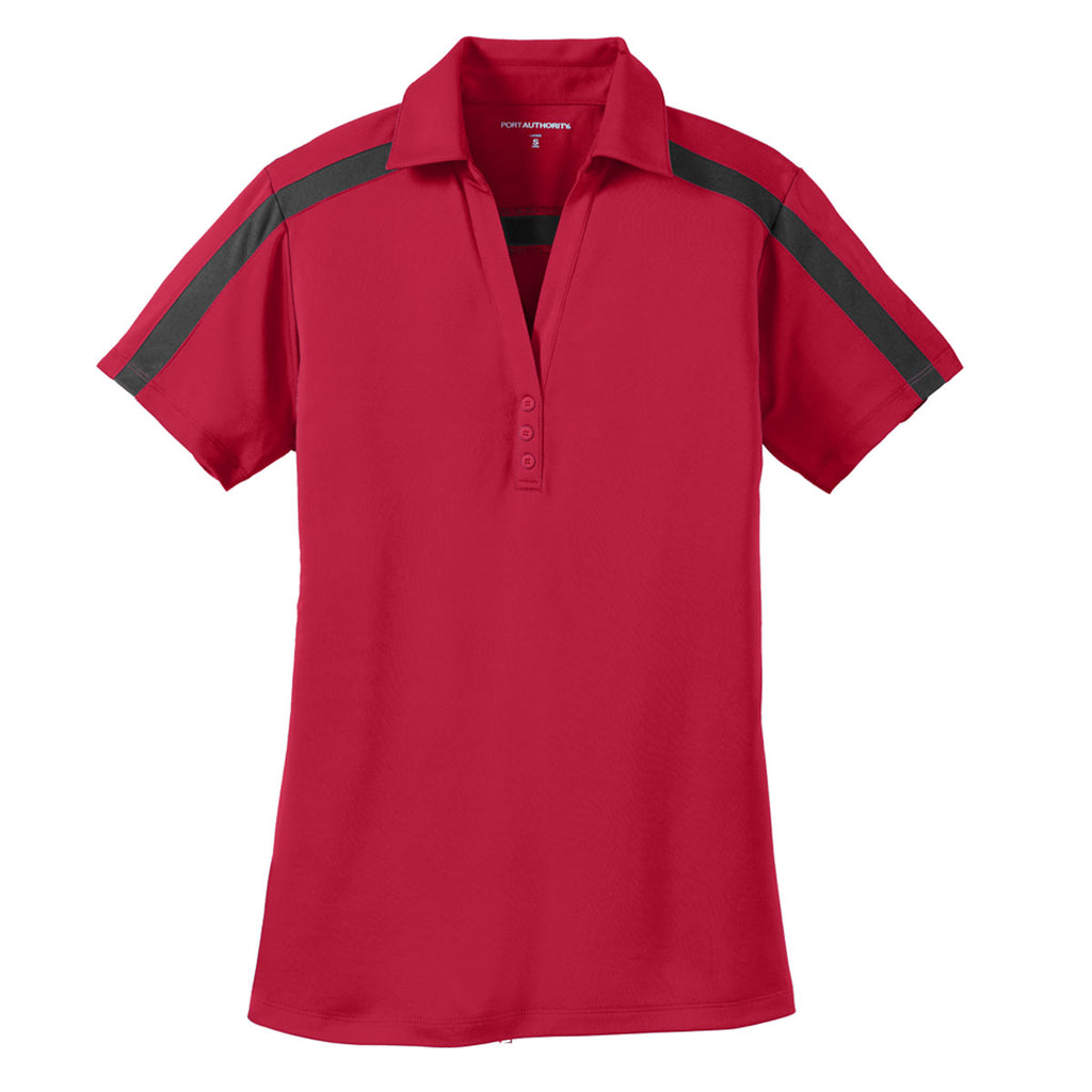 Port Authority Women's Red/Black Silk Touch Performance Colorblock Stripe Polo