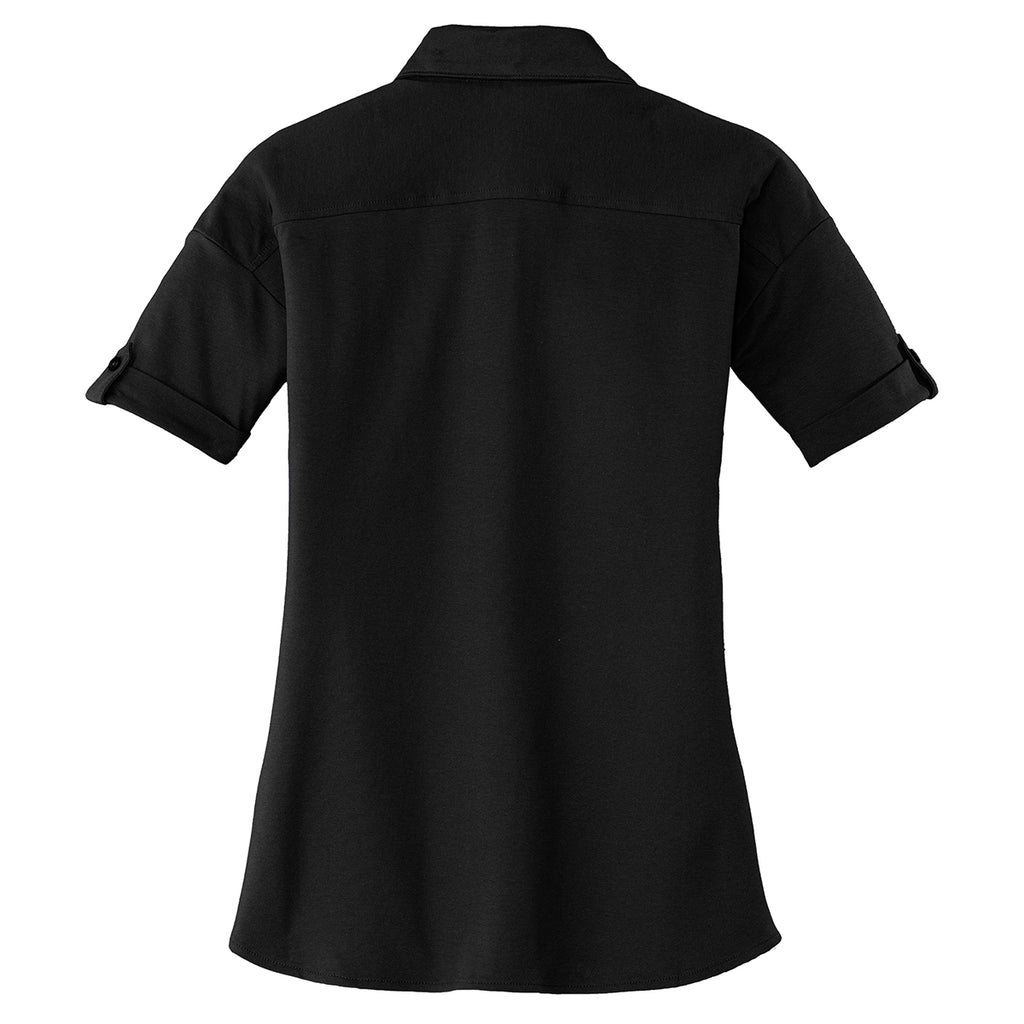 Port Authority Women's Black Stretch Pique Button-Front Shirt