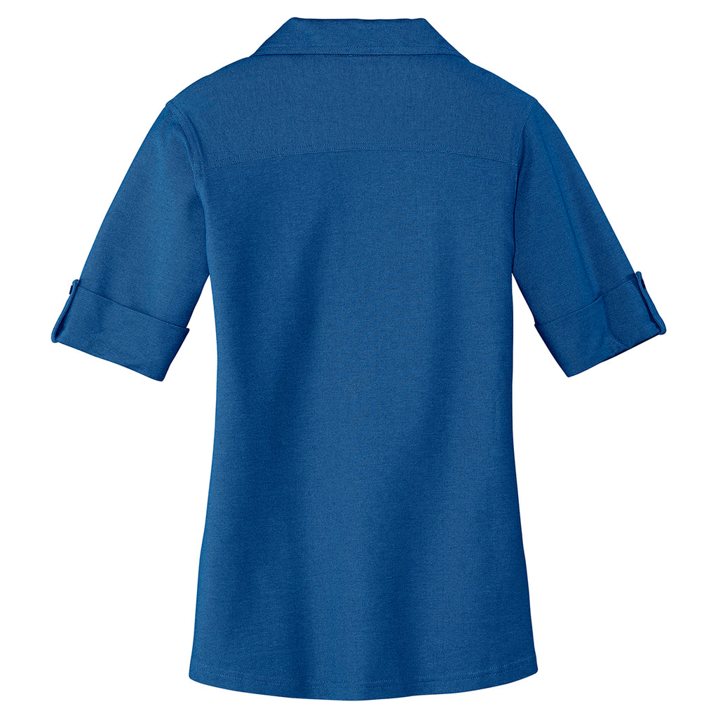 Port Authority Women's Marina Blue/True Navy Oxford Pique Double Pocket Polo