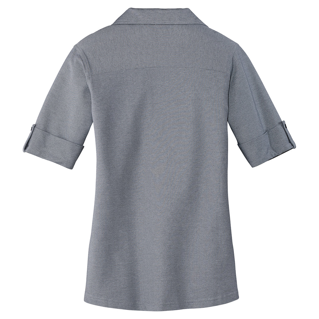 Port Authority Women's Monument Grey/White Oxford Pique Double Pocket Polo