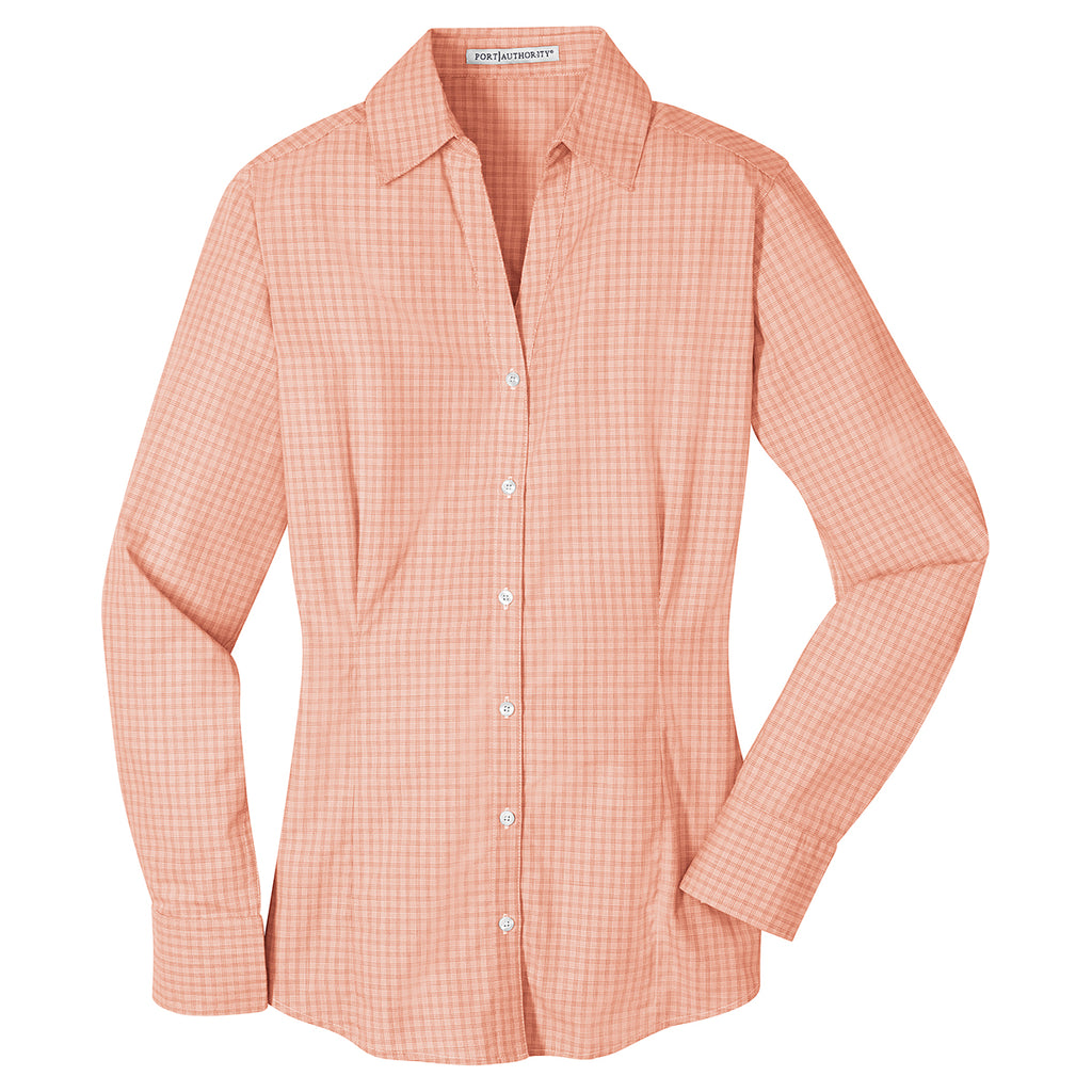 Port Authority Women's Orange Plaid Pattern Easy Care Shirt