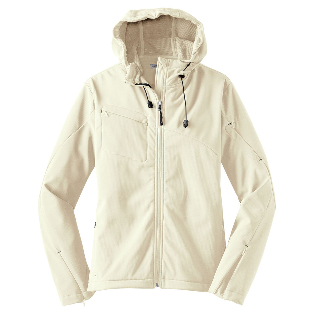 Port Authority Women's Chalk White/Charcoal Textured Hooded Soft Shell Jacket