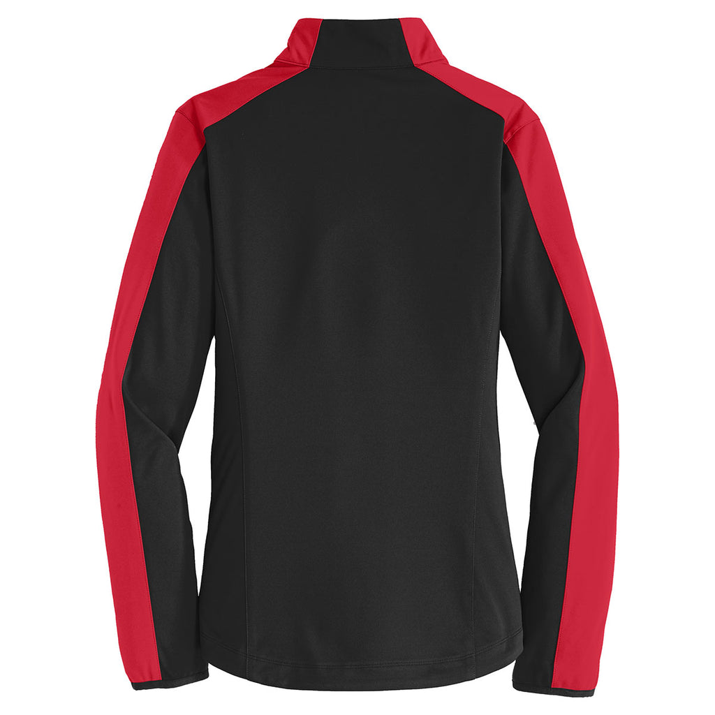 Port Authority Women's Deep Black/Rich Red Active Colorblock Soft Shell Jacket