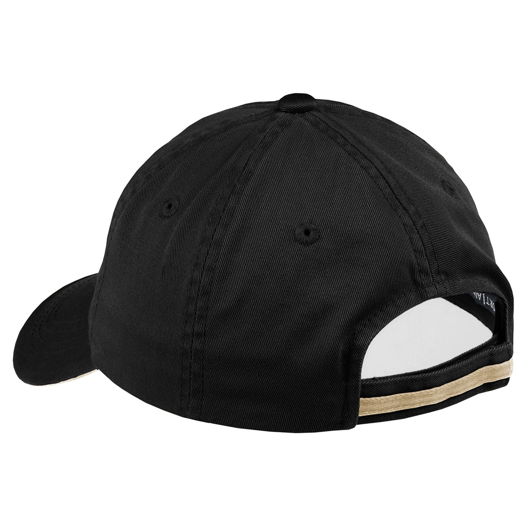 Port Authority Women's Black/Khaki Sandwich Bill Cap with Striped Closure