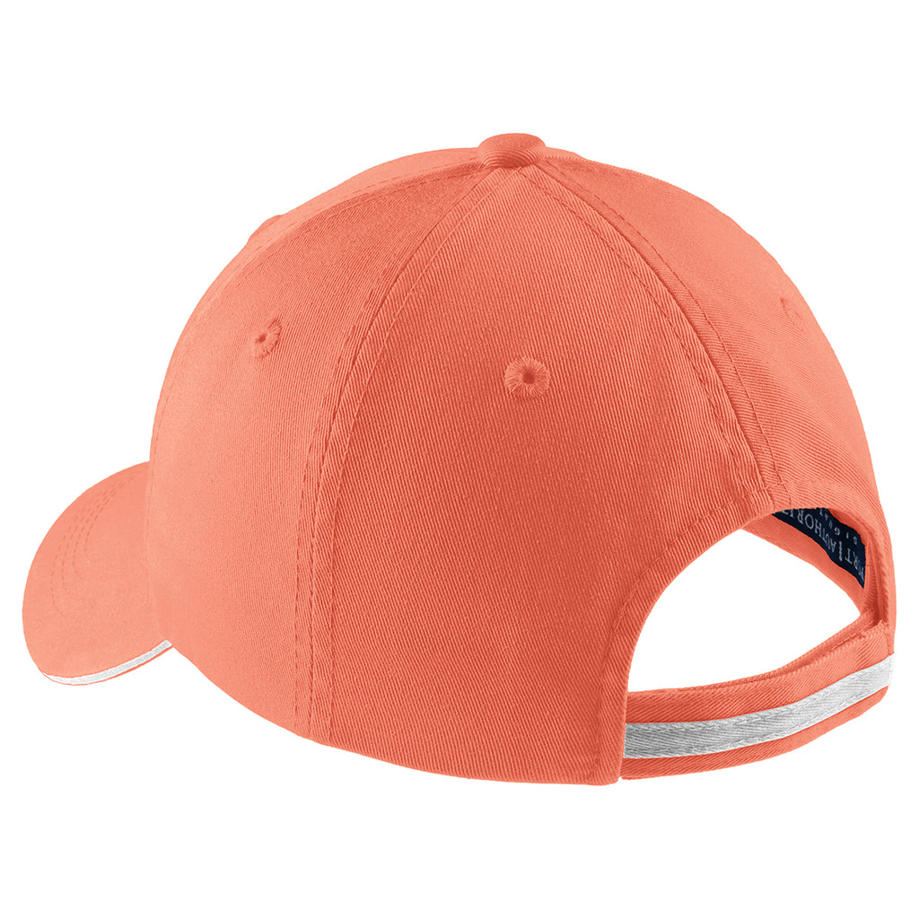 Port Authority Women's Deep Mango/White Sandwich Bill Cap with Striped Closure