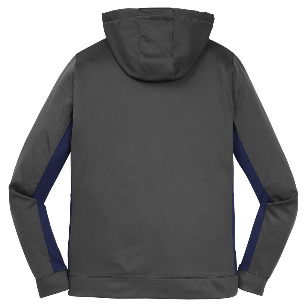 Sport-Tek Women's Dark Smoke Grey/Navy Sport-Wick Fleece Colorblock Hooded Pullover