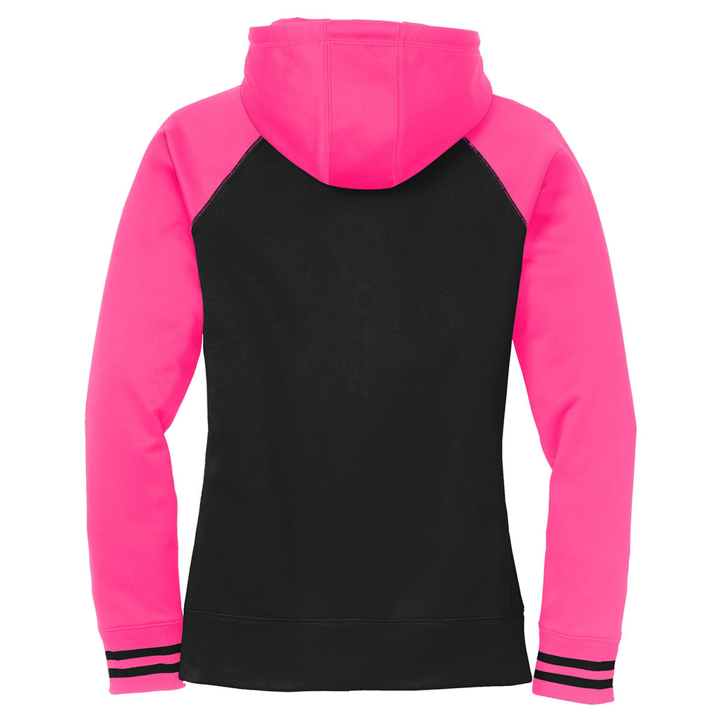 Sport-Tek Women's Black/Neon Pink Sport-Wick Varsity Fleece Full-Zip Hooded Jacket