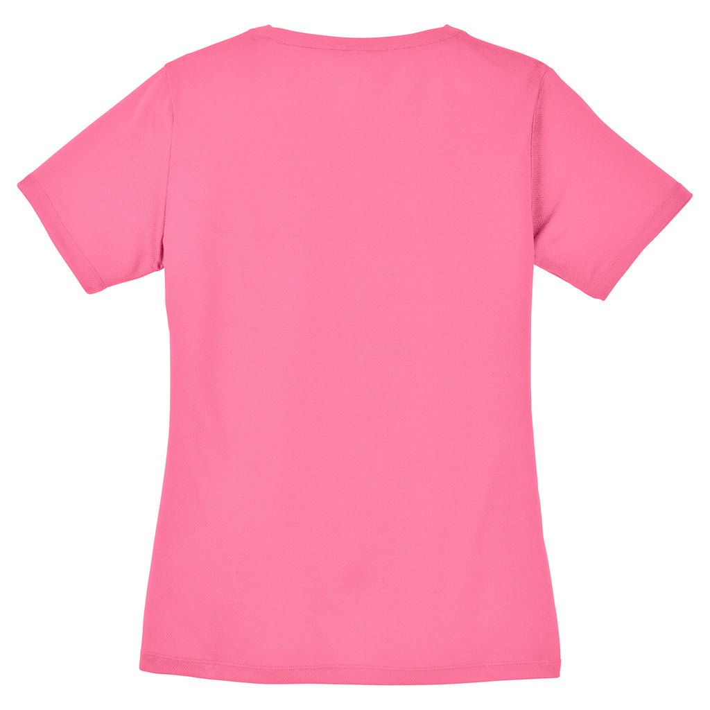 Sport-Tek Women's Bright Pink PosiCharge RacerMesh V-Neck Tee