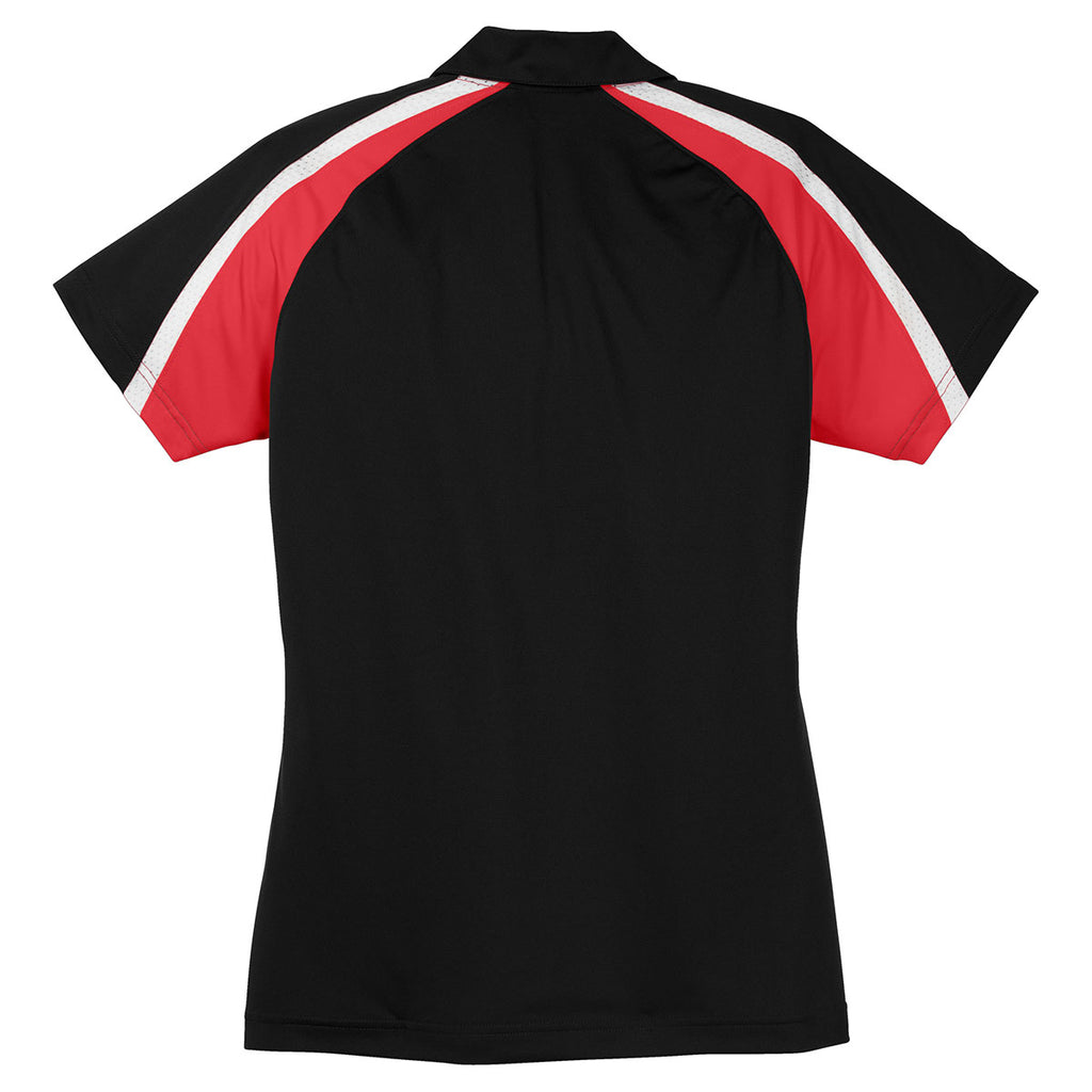 Sport-Tek Women's Black/True Red/White Tricolor Micropique Sport-Wick Polo