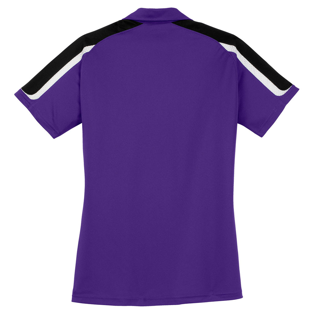 Sport-Tek Women's Purple/Black/White Tricolor Shoulder Micropique Sport-Wick Polo