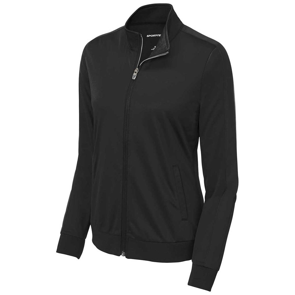 Sport-Tek Women's Black/Black Tricot Track Jacket