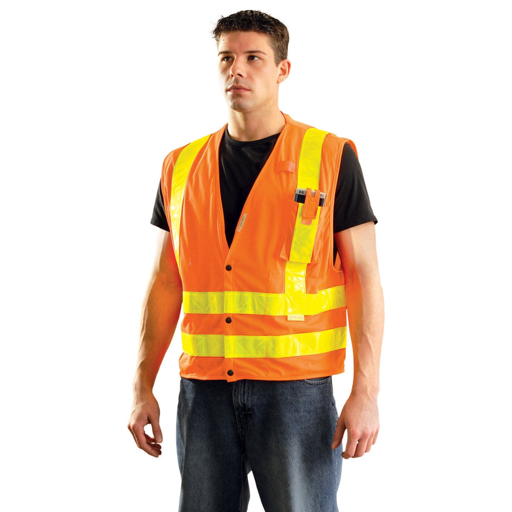 OccuNomix Men's Orange High Visibility Premium Mesh Gloss Snap Safety Vest