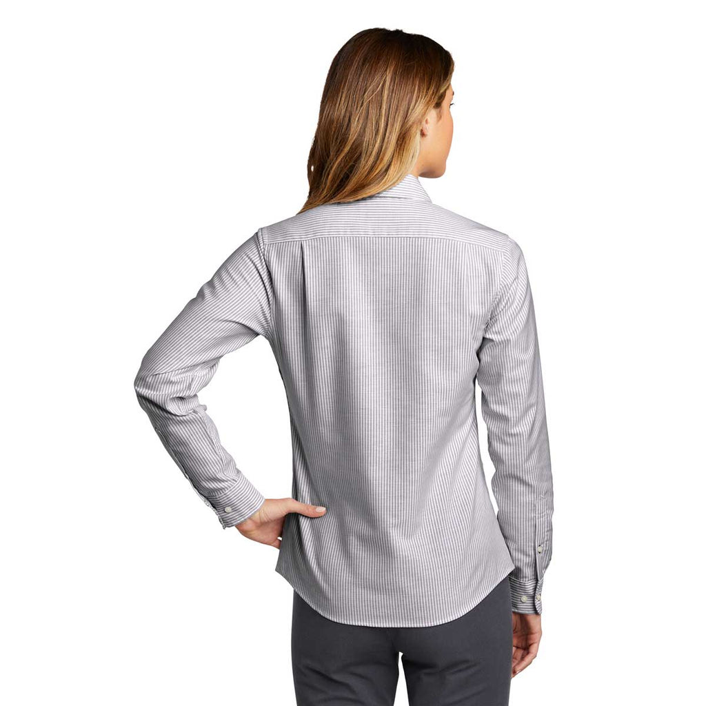 Port Authority Women's Black/White SuperPro Oxford Stripe Shirt