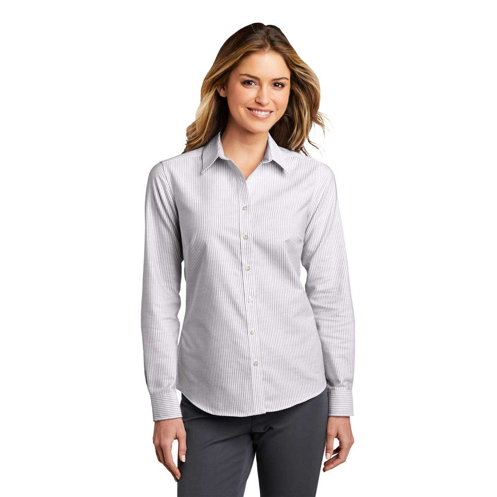 Port Authority Women's Gusty Grey/White SuperPro Oxford Stripe Shirt