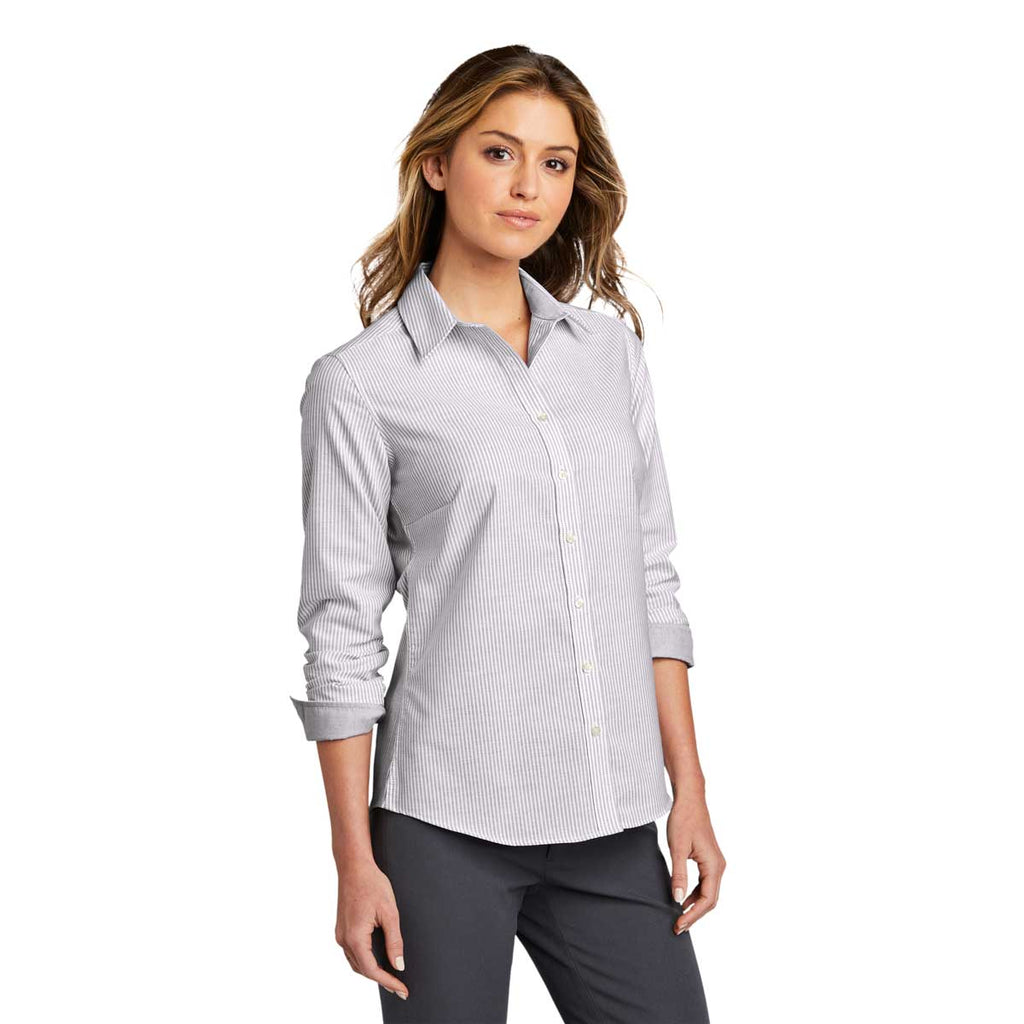 Port Authority Women's Gusty Grey/White SuperPro Oxford Stripe Shirt