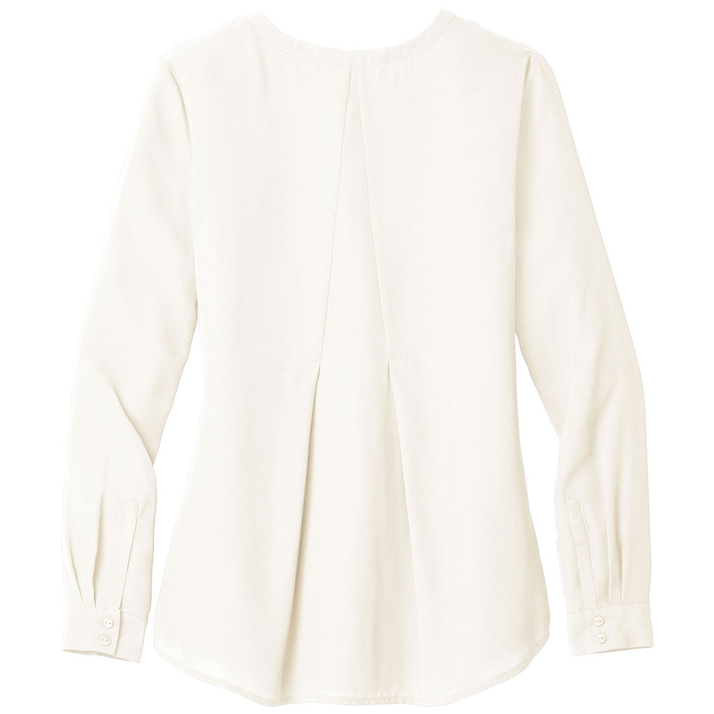 Port Authority Women's Ivory Chiffon Long Sleeve Button-Front Blouse