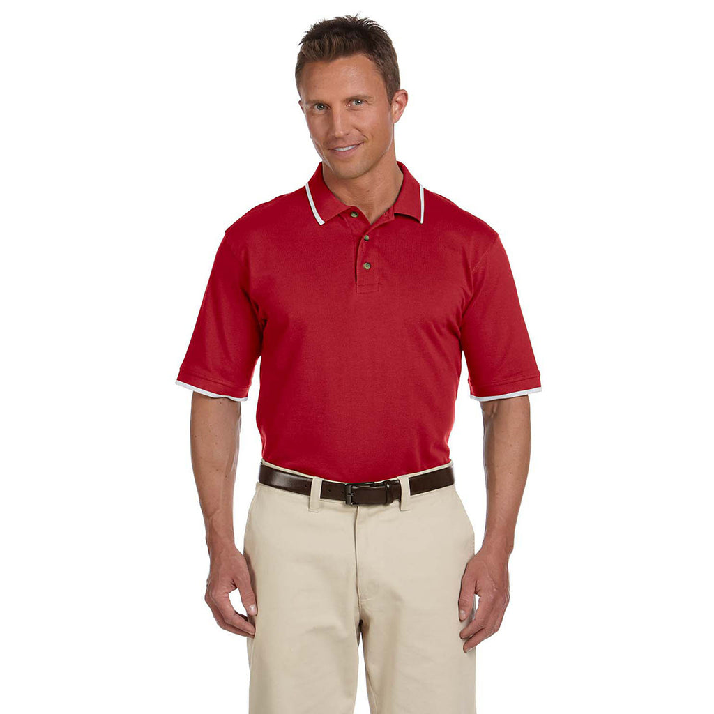 Harriton Men's Red/White 6 oz. Short-Sleeve Pique Polo with Tipping
