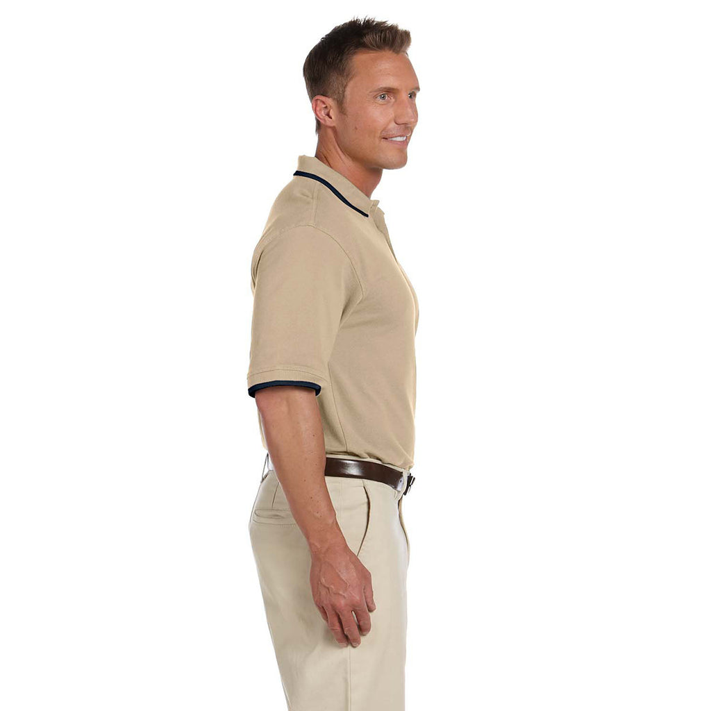Harriton Men's Stone/Navy 6 oz. Short-Sleeve Pique Polo with Tipping