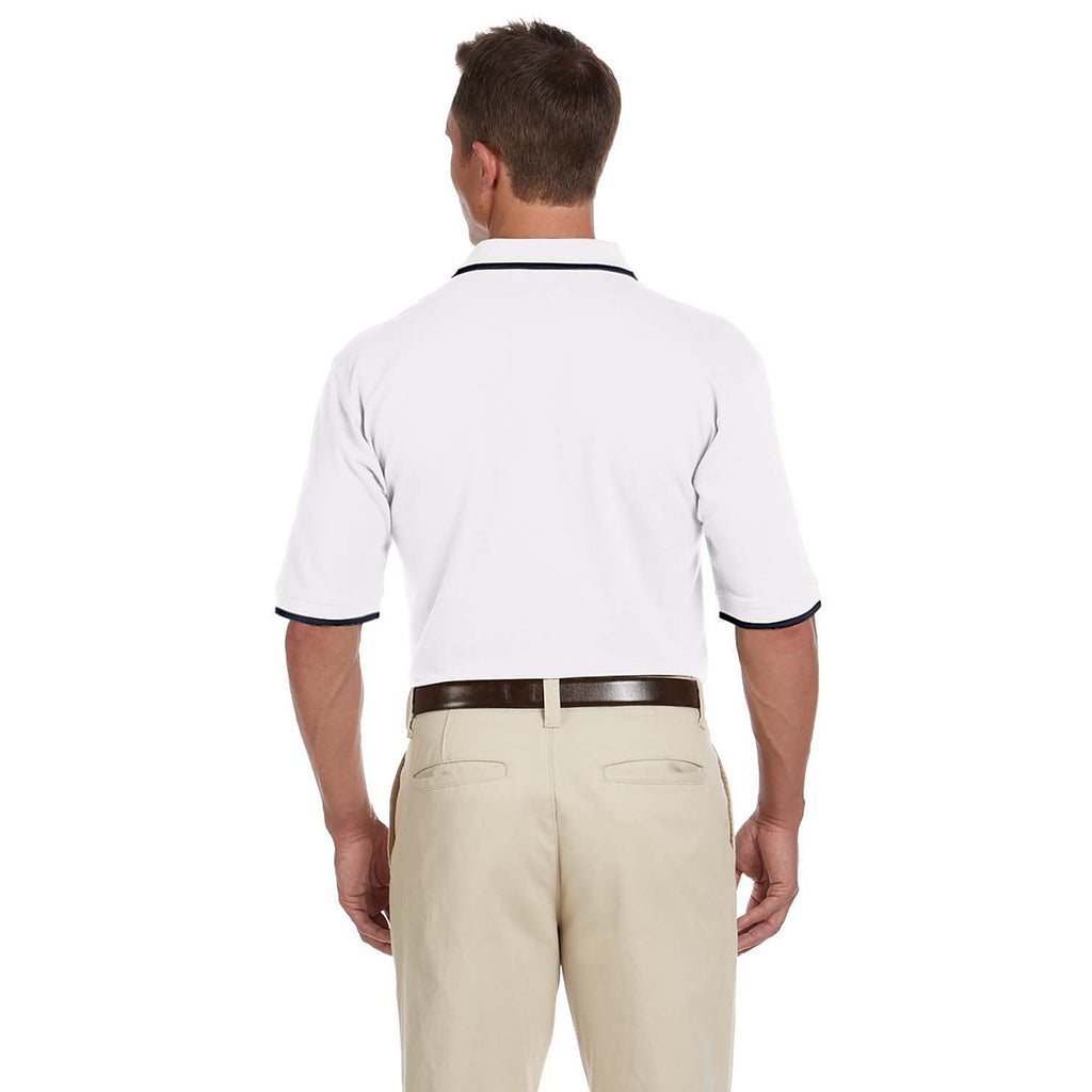 Harriton Men's White/Navy 6 oz. Short-Sleeve Pique Polo with Tipping