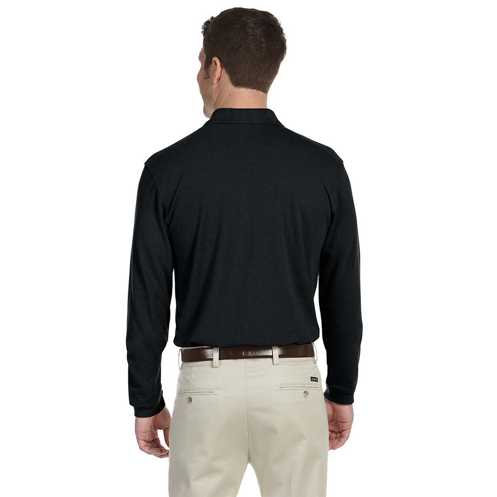 Harriton Men's Black 5.6 oz. Easy Blend Long-Sleeve Polo