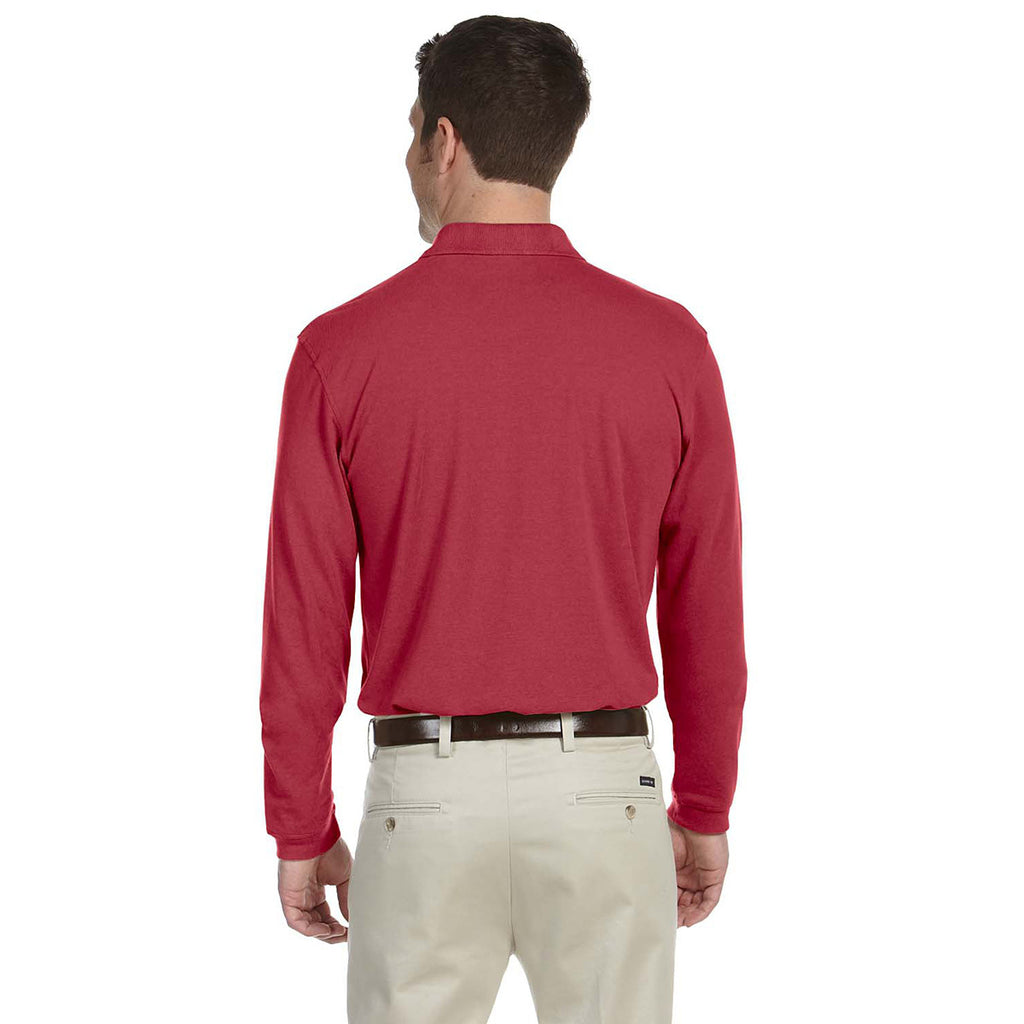 Harriton Men's Red 5.6 oz. Easy Blend Long-Sleeve Polo