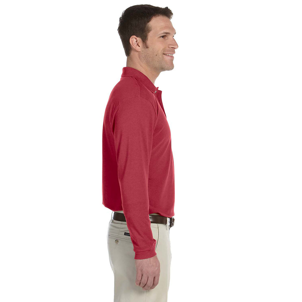 Harriton Men's Red 5.6 oz. Easy Blend Long-Sleeve Polo