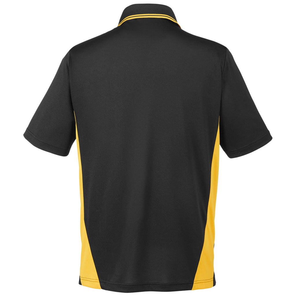 Harriton Men's Black/Sunray Yellow Flash Snag Protection Plus IL Colorblock Polo