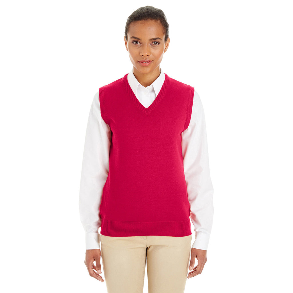 Harriton Women's Red Pilbloc V-Neck Sweater Vest